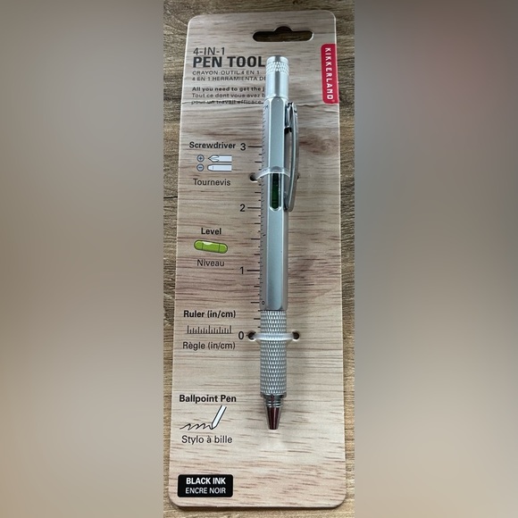 NWT KIKKERLAND Silver 4-in-1 PEN TOOL Screwdriver Level Ruler Ballpoint Pen - Picture 2 of 3